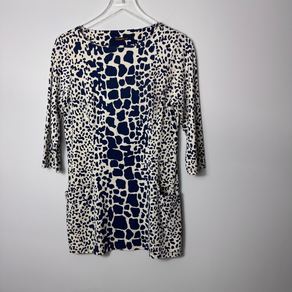 j mclaughlin blue giraffe print mini dress/tunic top size small 2207